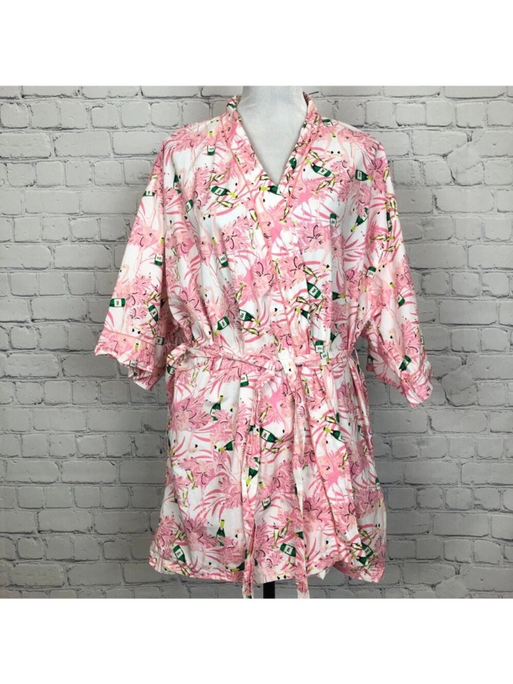 Oak Lane Robe Size S/M 100% Cotton Flamingos Champagne
